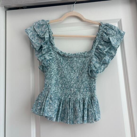 Love the Label Anthropologie Smocked Ruffle Flutter Sleeve Crop Top Tank Sz S - Picture 1 of 7